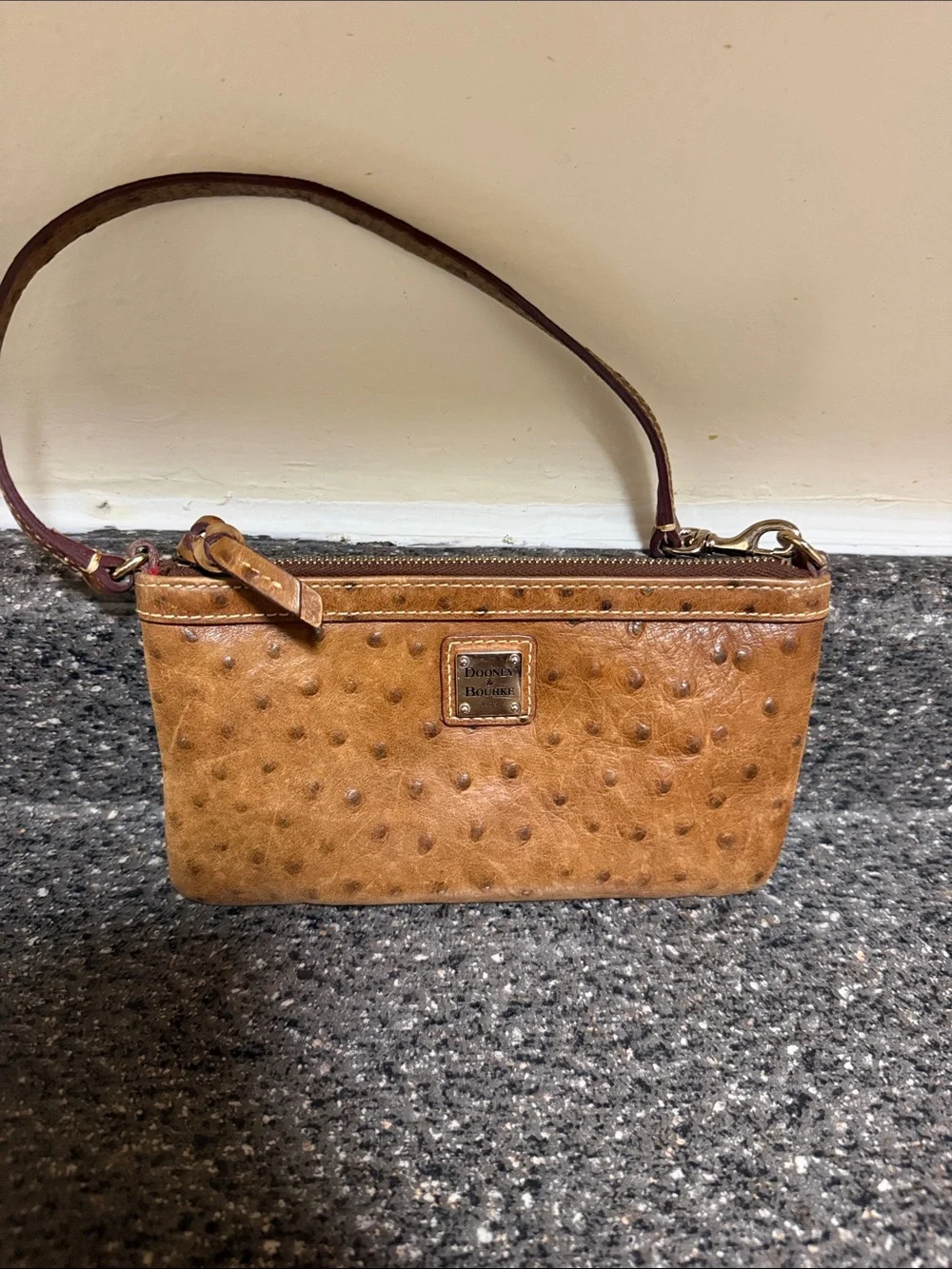 Dooney & Bourke Cognac Ostrich-Embossed Wristlet
